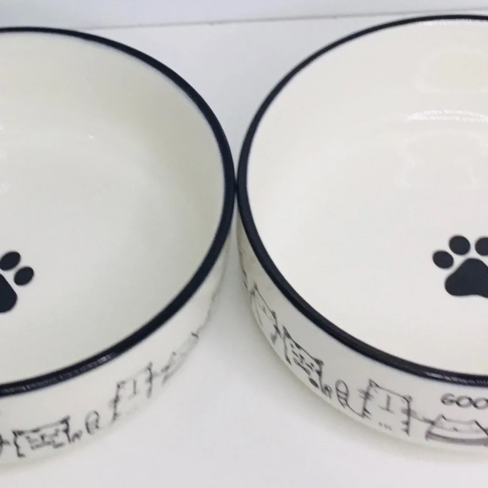 2 Good Kitty White Ceramic Pet Bowl 5” New